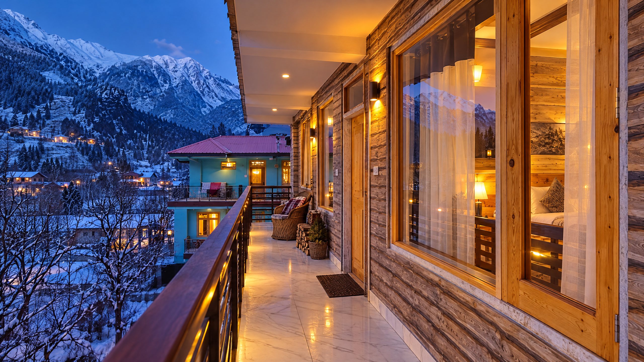 Cottage lights at blue hour