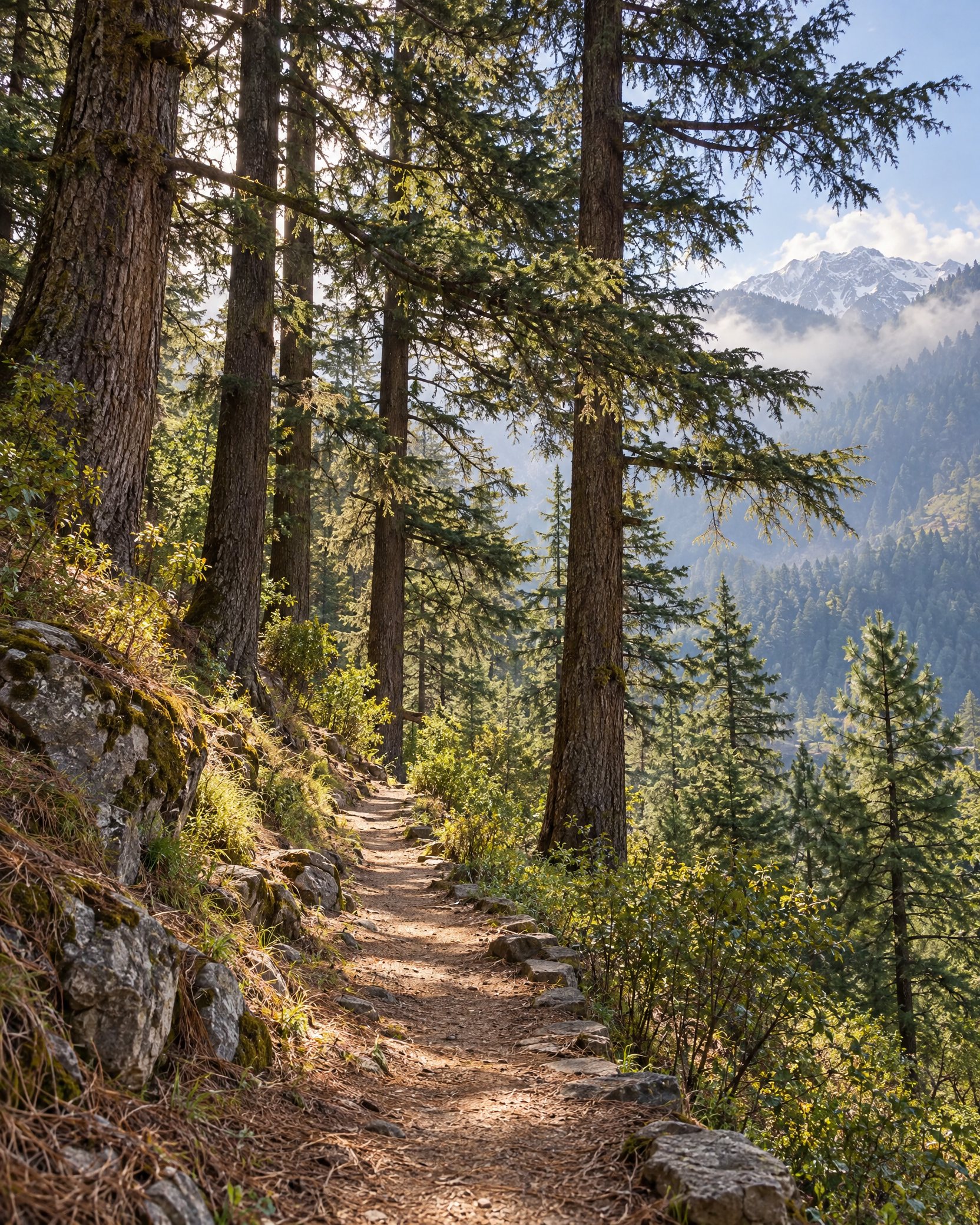 Pine forest walking trail in Kinnaur