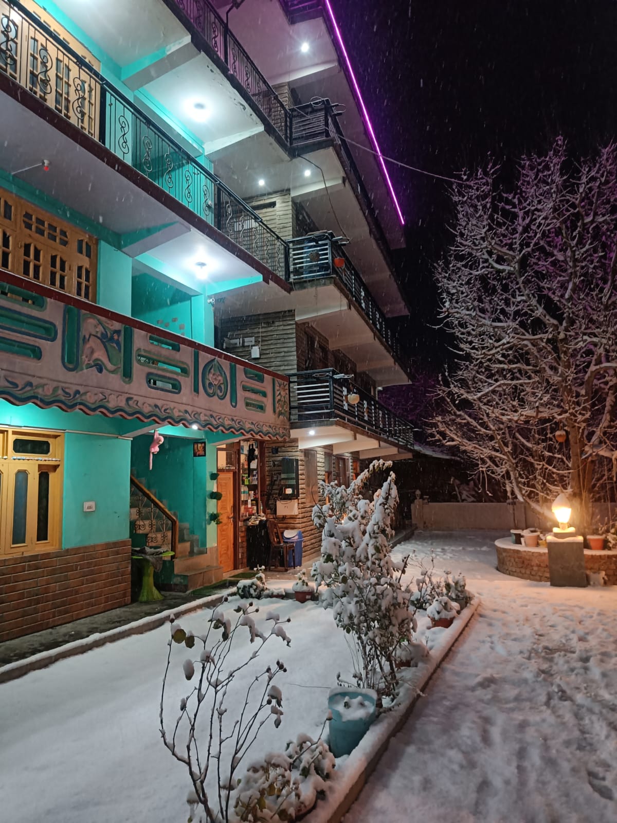 Negi Cottage night snow view in Kupa, Sangla Valley